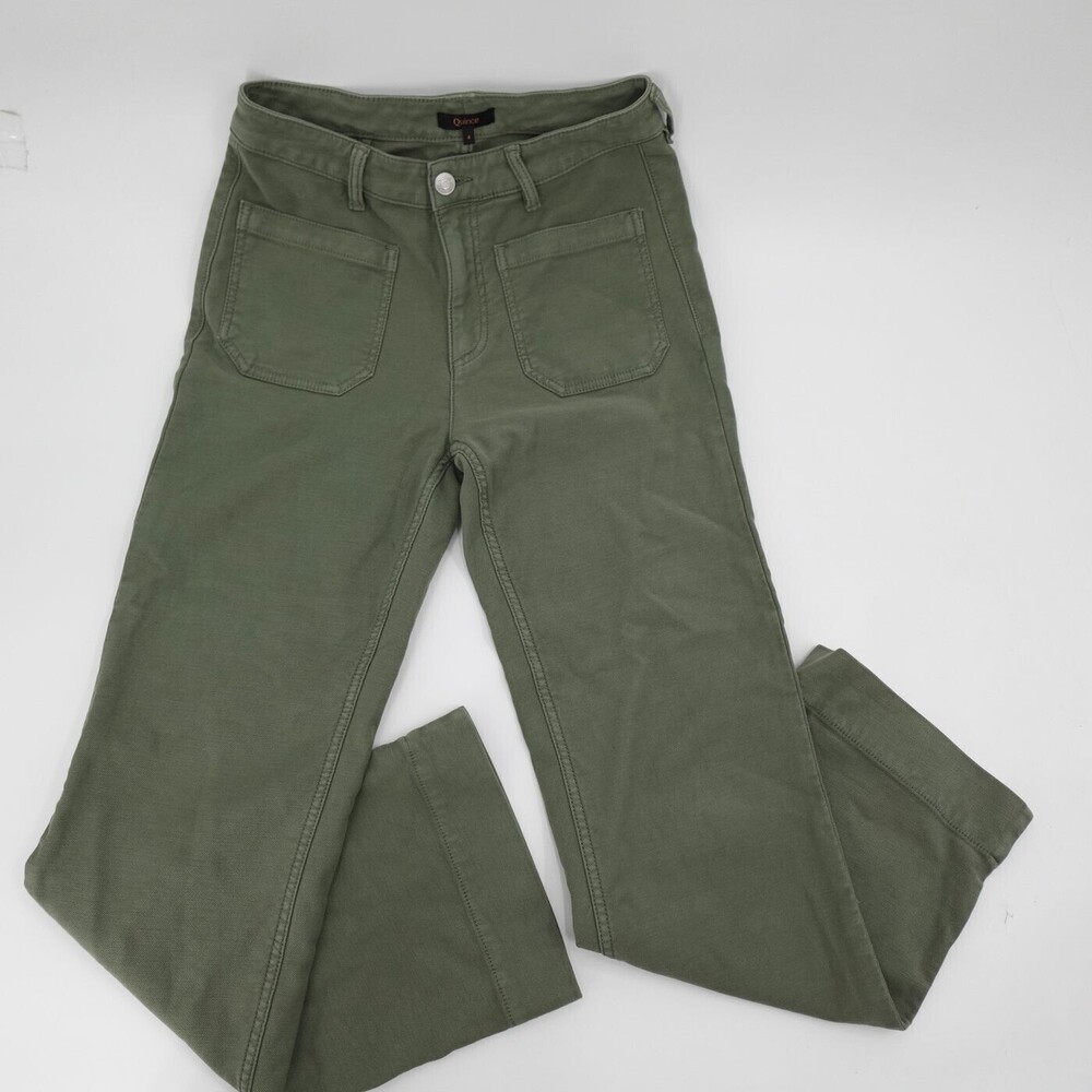 Quince Pants Womens 4 Green Wide Leg Stretch Cotton Blend Patch Pocket Casual